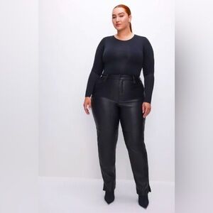 NWT GOOD AMERICAN GOOD BOY FAUX LEATHER STRAIGHT LEG PANTS BLACK